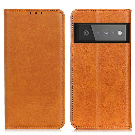 Auto-absorbed Split Leather Wallet Case for Google Pixel 6 Pro - Brown