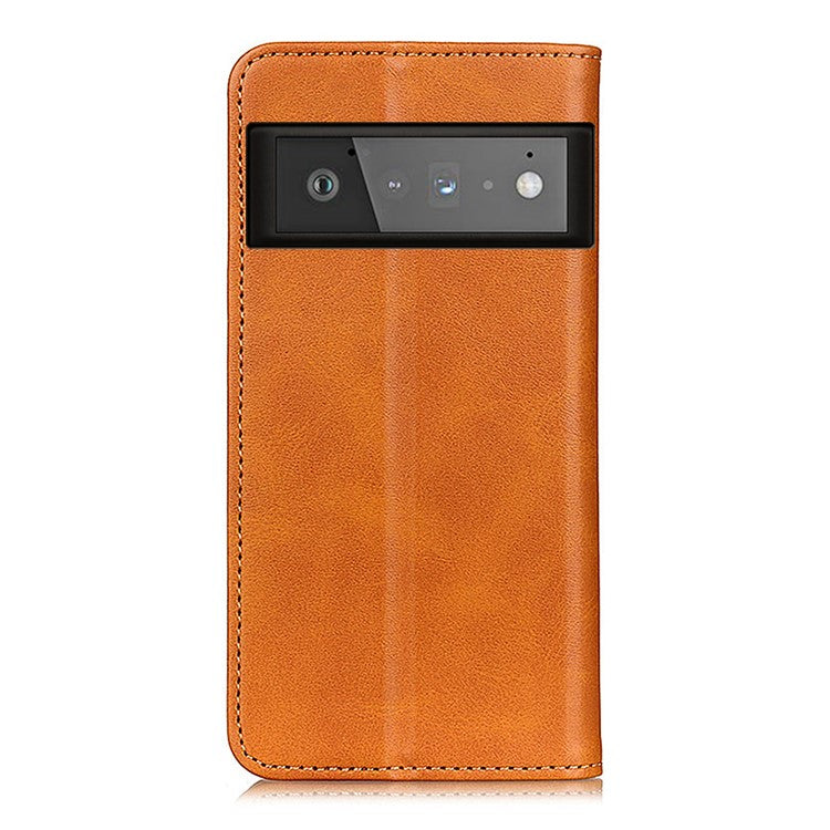 Auto-absorbed Split Leather Wallet Case for Google Pixel 6 Pro - Brown