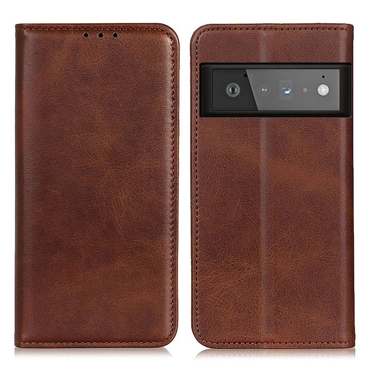 Auto-absorbed Split Leather Wallet Case for Google Pixel 6 Pro - Coffee