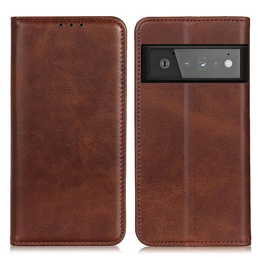 Auto-absorbed Split Leather Wallet Case for Google Pixel 6 Pro - Coffee