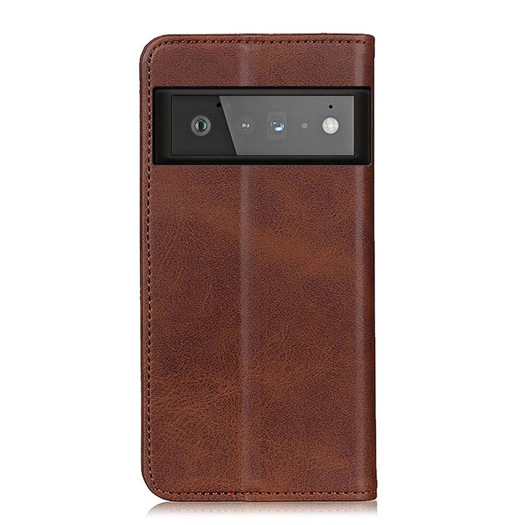 Auto-absorbed Split Leather Wallet Case for Google Pixel 6 Pro - Coffee