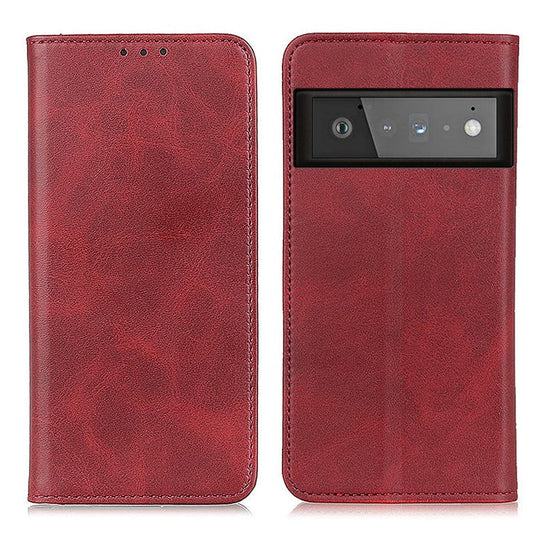 Auto-absorbed Split Leather Wallet Case for Google Pixel 6 Pro - Red