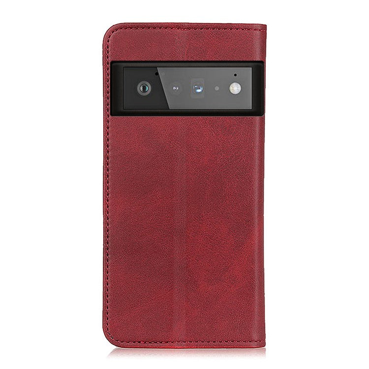 Auto-absorbed Split Leather Wallet Case for Google Pixel 6 Pro - Red