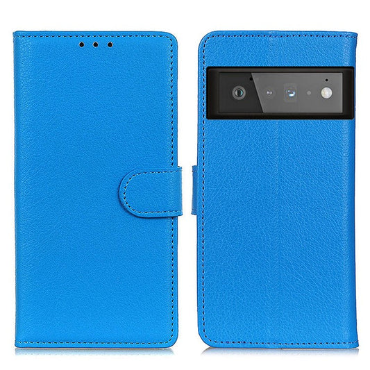 Litchi Skin Wallet Leather Phone Case for Google Pixel 6 Pro - Blue