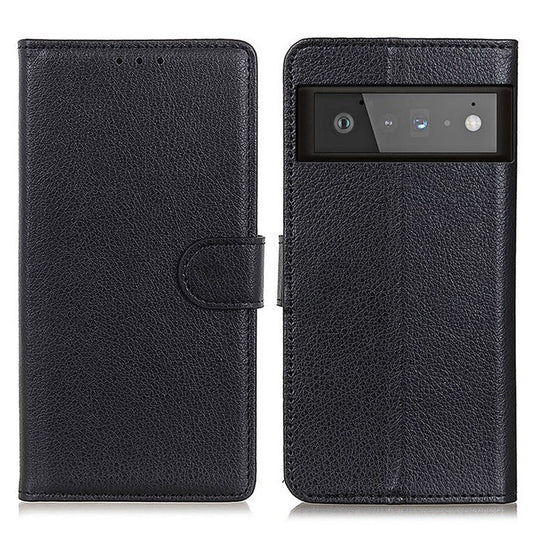 Litchi Skin Wallet Leather Phone Case for Google Pixel 6 Pro - Black