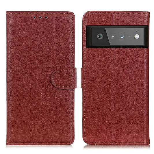 Litchi Skin Wallet Leather Phone Case for Google Pixel 6 Pro - Brown