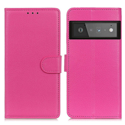 Litchi Skin Wallet Leather Phone Case for Google Pixel 6 Pro - Rose