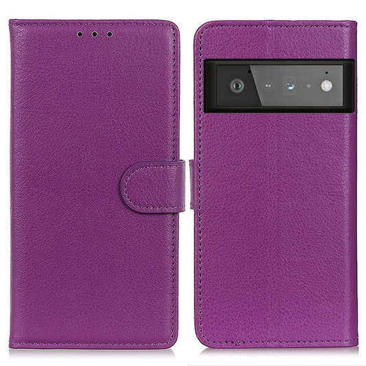 Litchi Skin Wallet Leather Phone Case for Google Pixel 6 Pro - Purple