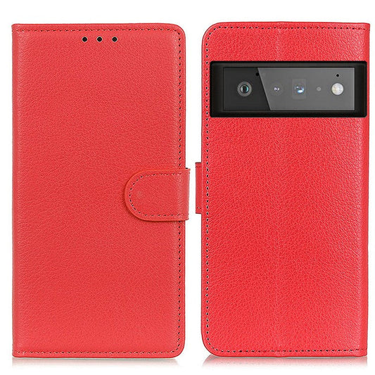Litchi Skin Wallet Leather Phone Case for Google Pixel 6 Pro - Red
