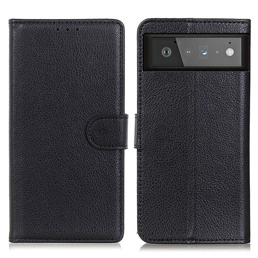 Litchi Skin Wallet Leather Stand Case for Google Pixel 6 - Black