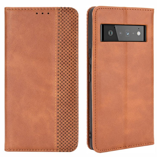 Vintage Style Auto-absorbed Leather Wallet Stand Phone Case for Google Pixel 6 Pro - Brown