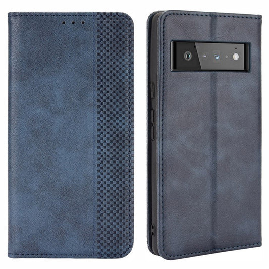 Vintage Style Auto-absorbed Leather Wallet Stand Phone Case for Google Pixel 6 Pro - Blue