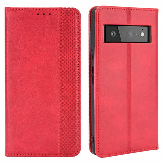 Vintage Style Auto-absorbed Leather Wallet Stand Phone Case for Google Pixel 6 Pro - Red