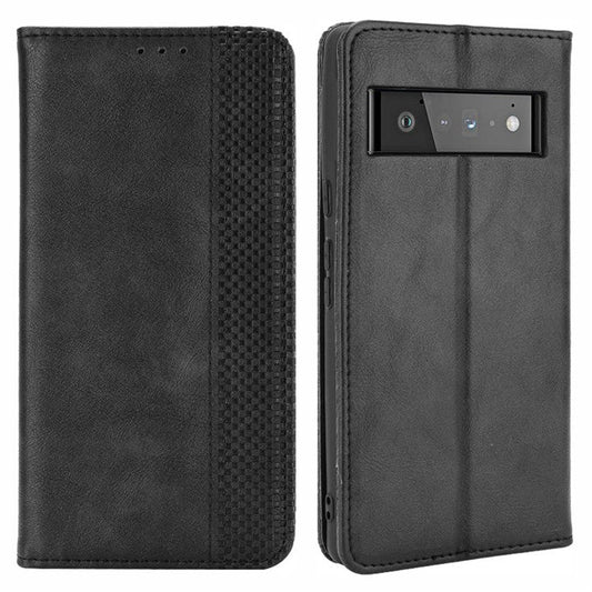 Vintage Style Auto-absorbed Leather Wallet Stand Phone Case for Google Pixel 6 Pro - Black