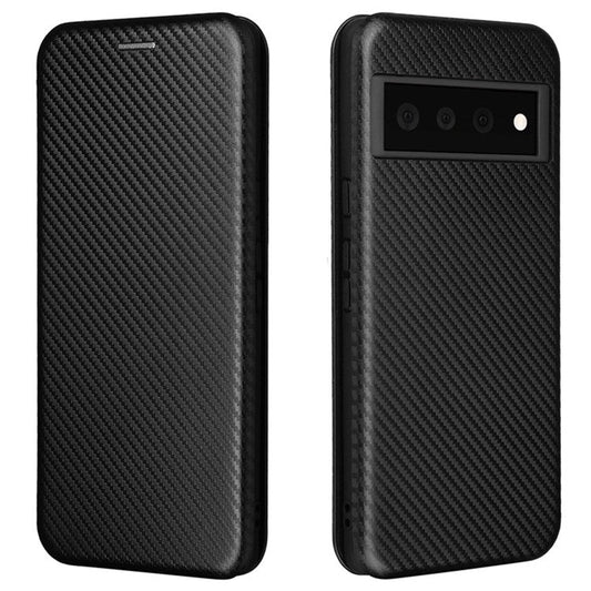 Auto-absorbed Leather Shell Carbon Fiber Texture with Card Slot and Ring Strap for Google Pixel 6 - Black