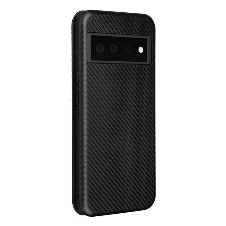 Auto-absorbed Leather Shell Carbon Fiber Texture with Card Slot and Ring Strap for Google Pixel 6 - Black