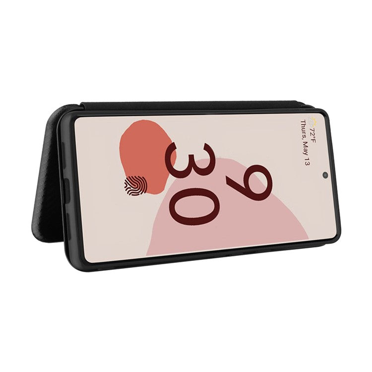 Auto-absorbed Leather Shell Carbon Fiber Texture with Card Slot and Ring Strap for Google Pixel 6 - Black