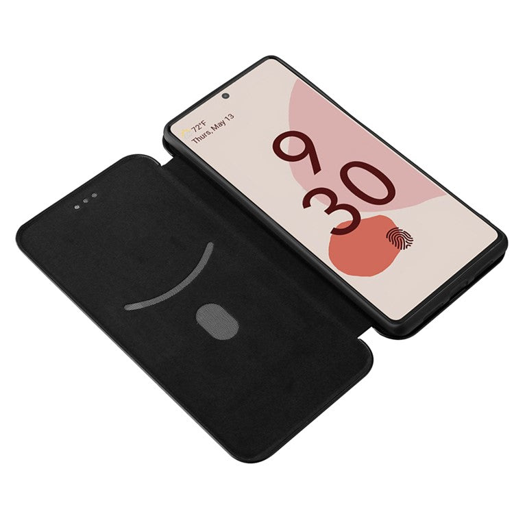 Auto-absorbed Leather Shell Carbon Fiber Texture with Card Slot and Ring Strap for Google Pixel 6 - Black