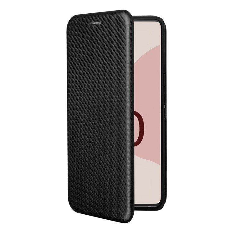 Auto-absorbed Leather Shell Carbon Fiber Texture with Card Slot and Ring Strap for Google Pixel 6 - Black