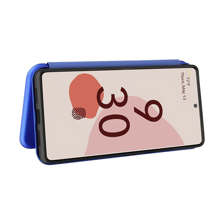 Auto-absorbed Leather Shell Carbon Fiber Texture with Card Slot and Ring Strap for Google Pixel 6 - Blue