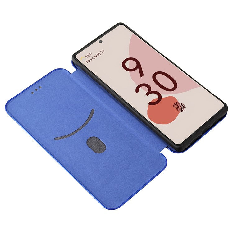 Auto-absorbed Leather Shell Carbon Fiber Texture with Card Slot and Ring Strap for Google Pixel 6 - Blue