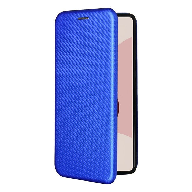 Auto-absorbed Leather Shell Carbon Fiber Texture with Card Slot and Ring Strap for Google Pixel 6 - Blue