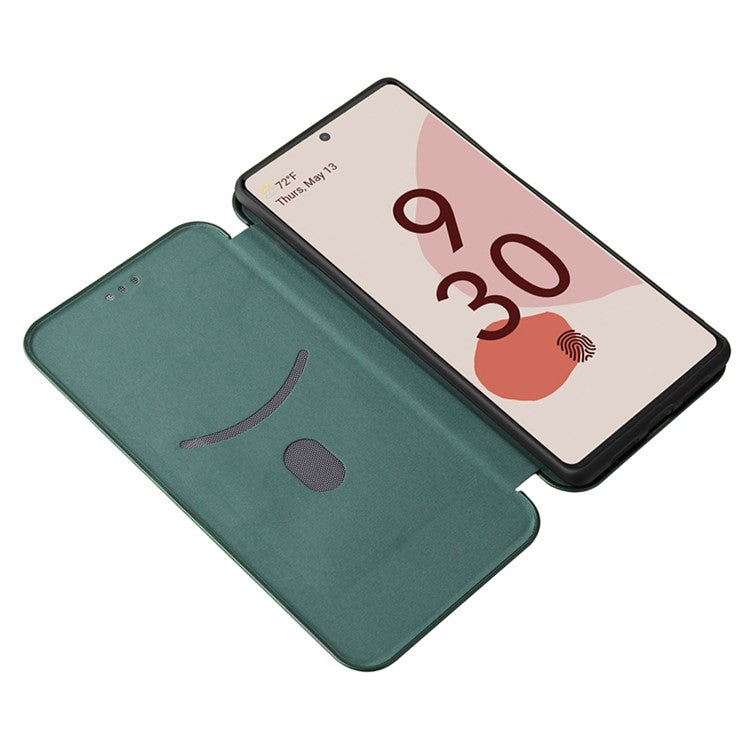 Auto-absorbed Leather Shell Carbon Fiber Texture with Card Slot and Ring Strap for Google Pixel 6 - Green