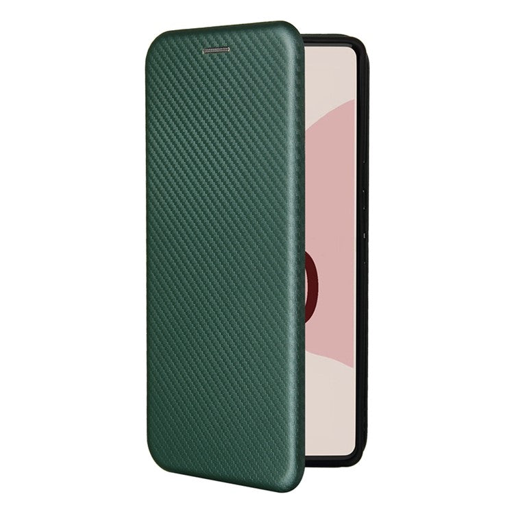 Auto-absorbed Leather Shell Carbon Fiber Texture with Card Slot and Ring Strap for Google Pixel 6 - Green