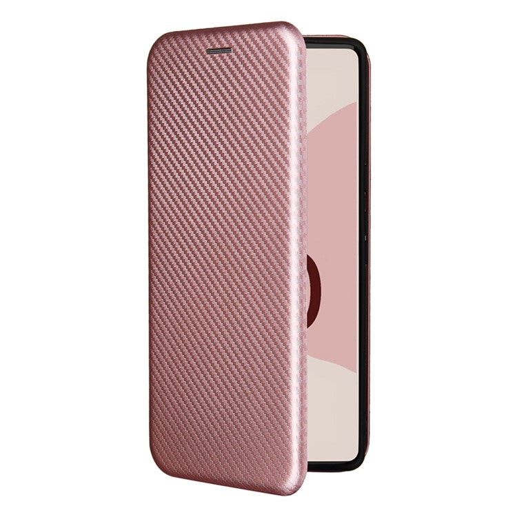 Auto-absorbed Leather Shell Carbon Fiber Texture with Card Slot and Ring Strap for Google Pixel 6 - Rose Gold