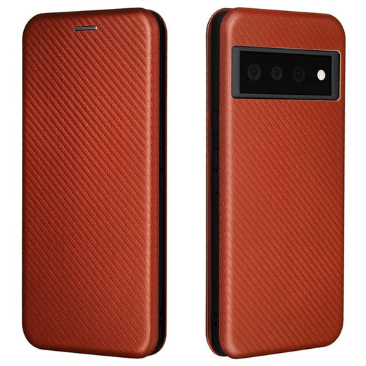 Auto-absorbed Leather Shell Carbon Fiber Texture with Card Slot and Ring Strap for Google Pixel 6 - Orange