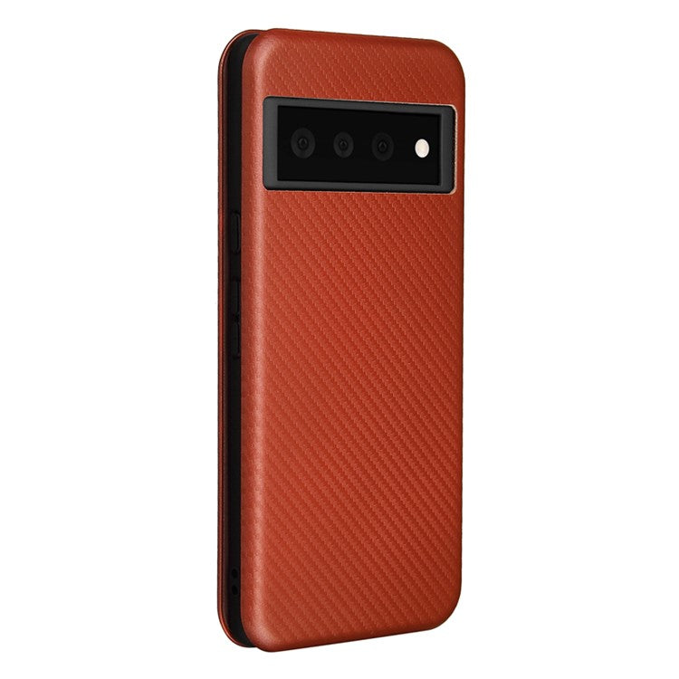 Auto-absorbed Leather Shell Carbon Fiber Texture with Card Slot and Ring Strap for Google Pixel 6 - Orange
