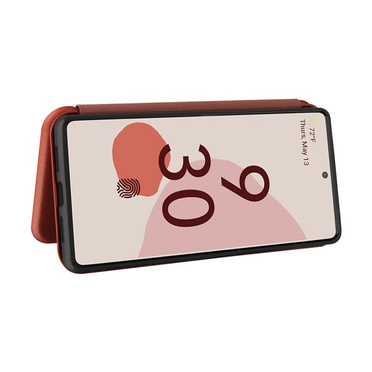 Auto-absorbed Leather Shell Carbon Fiber Texture with Card Slot and Ring Strap for Google Pixel 6 - Orange