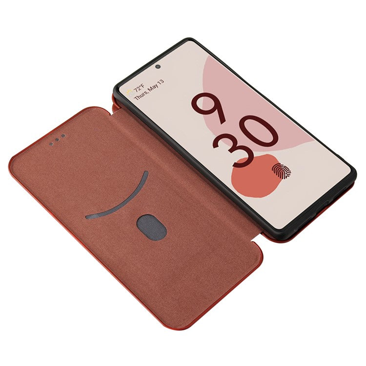 Auto-absorbed Leather Shell Carbon Fiber Texture with Card Slot and Ring Strap for Google Pixel 6 - Orange