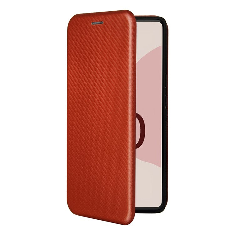 Auto-absorbed Leather Shell Carbon Fiber Texture with Card Slot and Ring Strap for Google Pixel 6 - Orange
