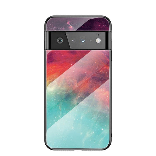 Drop-resistant Starry Sky Pattern Tempered Glass Phone Hybrid Back Case for Google Pixel 6 Pro - Color Sky