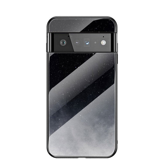 Drop-resistant Starry Sky Pattern Tempered Glass Phone Hybrid Back Case for Google Pixel 6 Pro - Black Starry