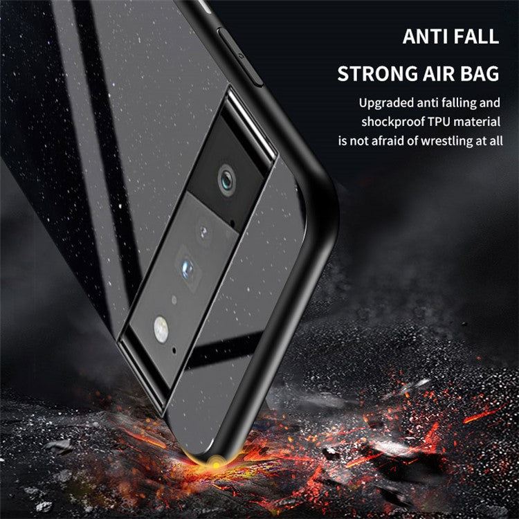 Drop-resistant Starry Sky Pattern Tempered Glass Phone Hybrid Back Case for Google Pixel 6 Pro - Black Starry
