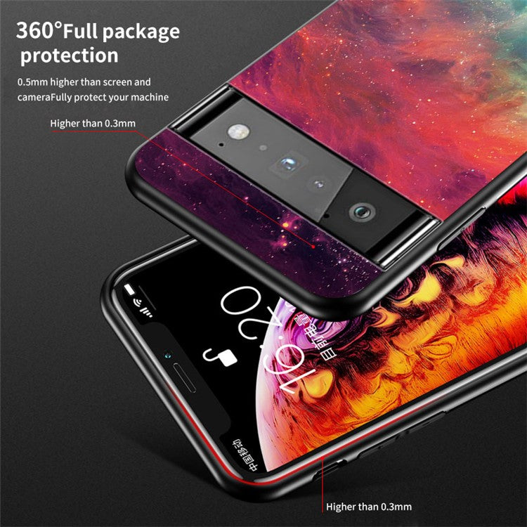 Drop-resistant Starry Sky Pattern Tempered Glass Phone Hybrid Back Case for Google Pixel 6 Pro - Black Starry