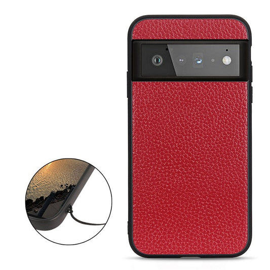 Genuine Leather Coated Litchi Texture PC Phone Case Shell for Google Pixel 6 Pro - Red