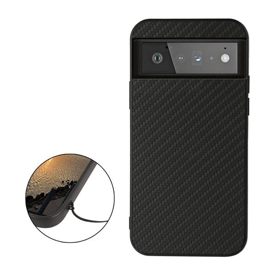Carbon Fiber Texture Cell Phone Leather Case for Google Pixel 6 Pro - Black
