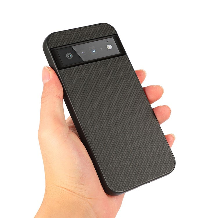 Carbon Fiber Texture Cell Phone Leather Case for Google Pixel 6 Pro - Black