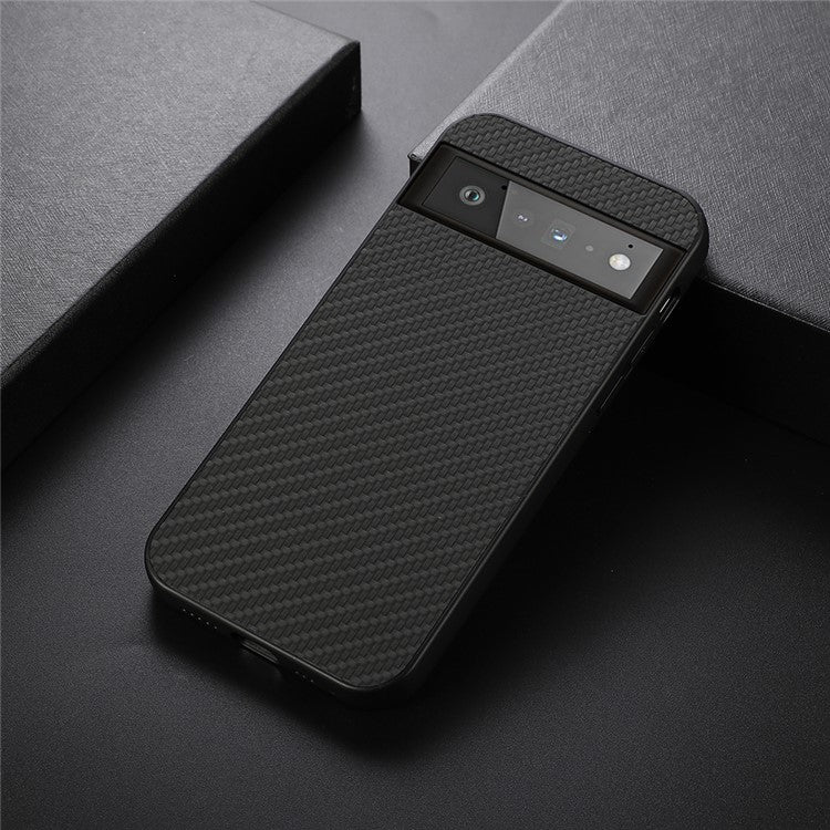 Carbon Fiber Texture Cell Phone Leather Case for Google Pixel 6 Pro - Black