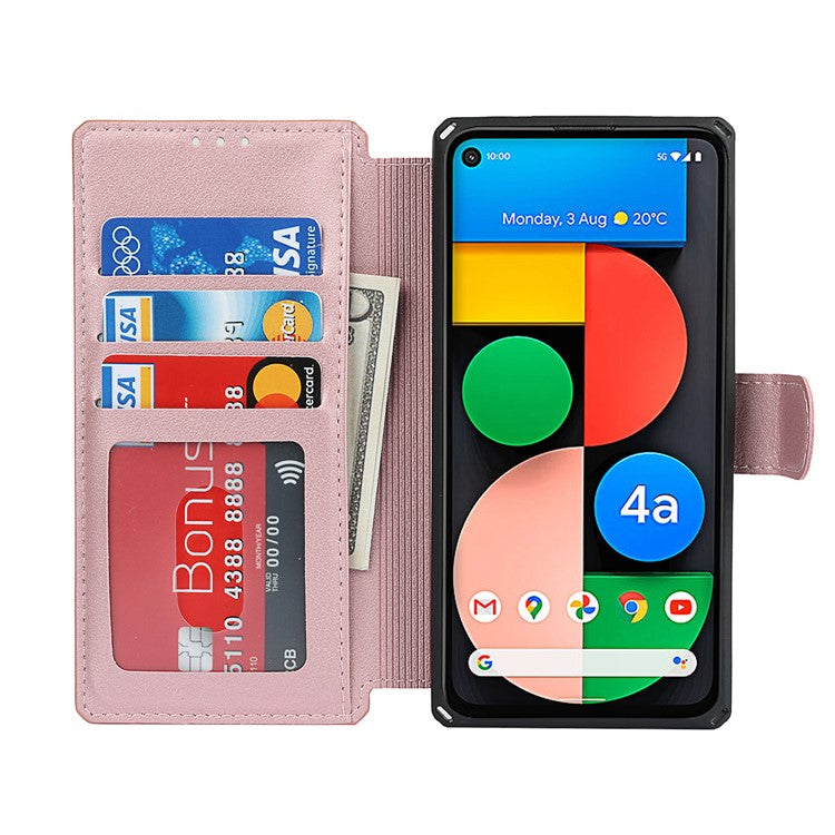 PU Leather Wallet Phone Cover with Wrist Strap for Google Pixel 4a - Rose Gold