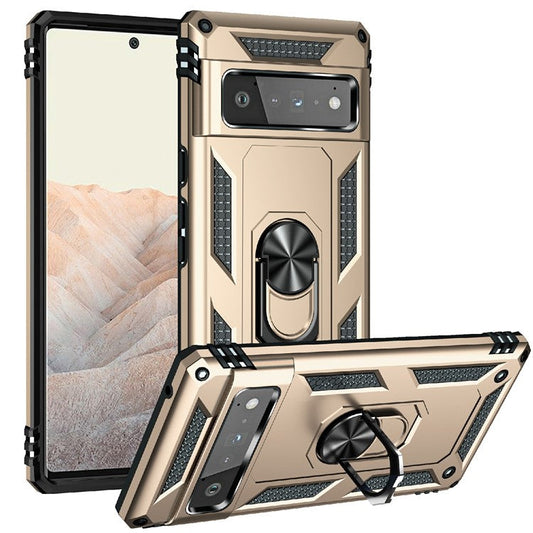 Military Grade Kickstand Design Shockproof PC TPU Hybrid Case Phone Shell for Google Pixel 6 Pro - Gold