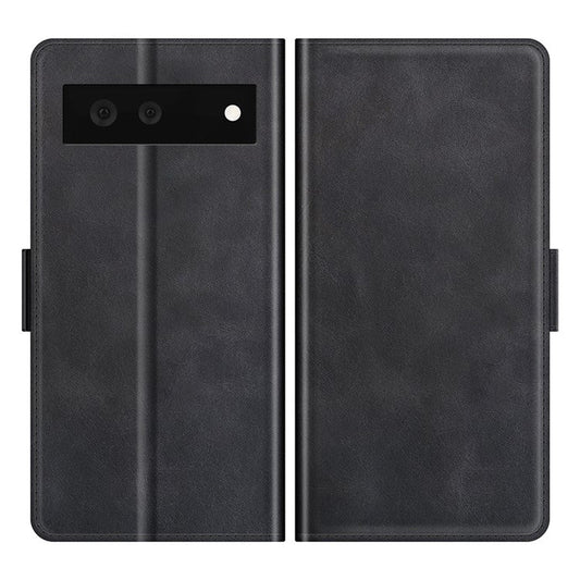 Folio Flip Magnetic Clasp Closure PU Leather Phone Cover Case with Stand for Google Pixel 6 - Black