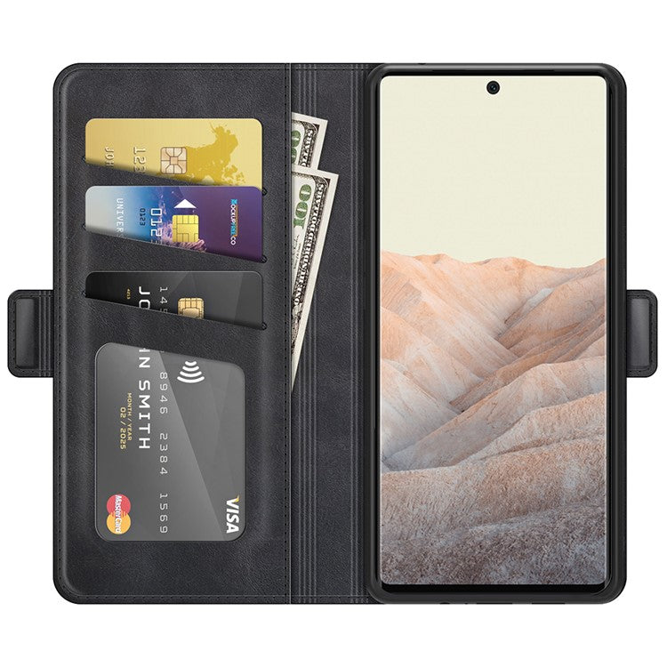 Folio Flip Magnetic Clasp Closure PU Leather Phone Cover Case with Stand for Google Pixel 6 - Black