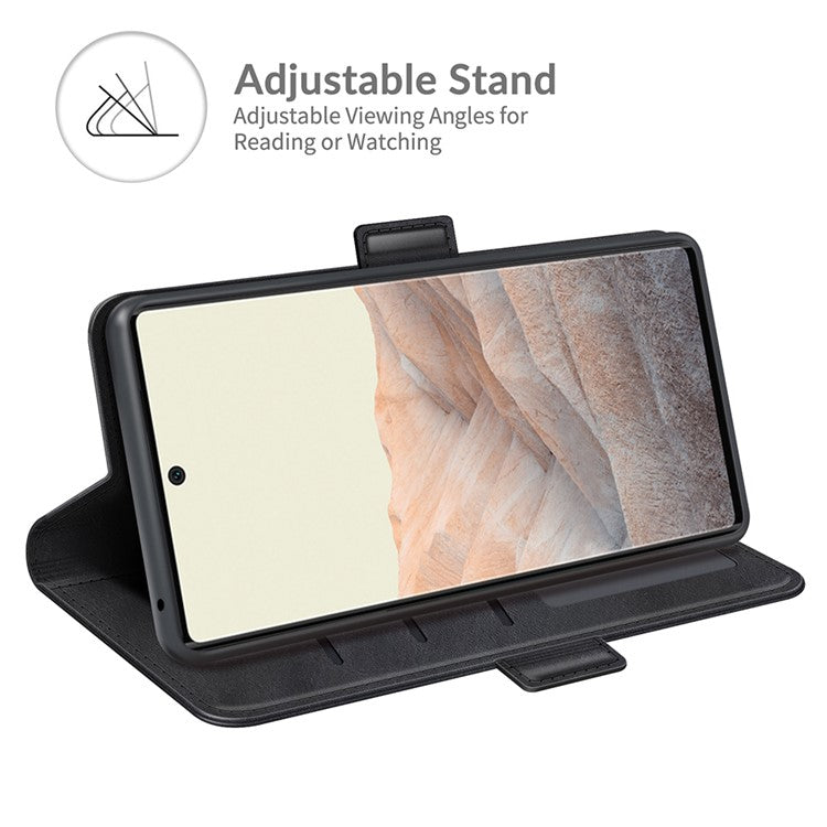 Folio Flip Magnetic Clasp Closure PU Leather Phone Cover Case with Stand for Google Pixel 6 - Black