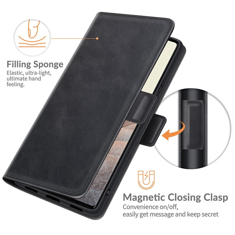 Folio Flip Magnetic Clasp Closure PU Leather Phone Cover Case with Stand for Google Pixel 6 - Black