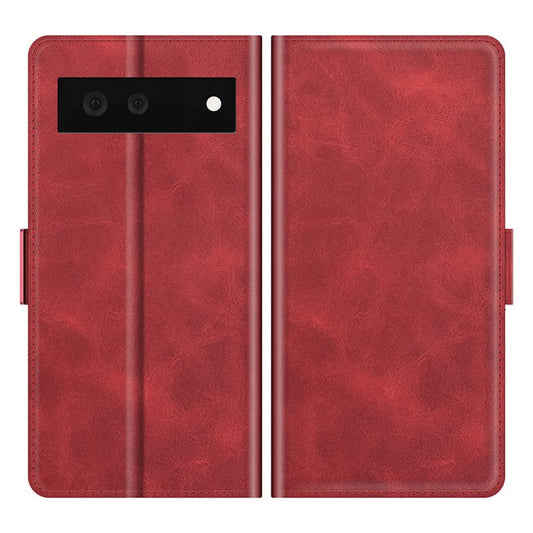 Folio Flip Magnetic Clasp Closure PU Leather Phone Cover Case with Stand for Google Pixel 6 - Red