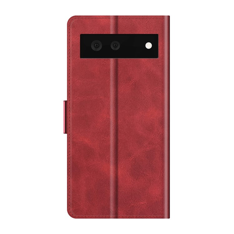 Folio Flip Magnetic Clasp Closure PU Leather Phone Cover Case with Stand for Google Pixel 6 - Red